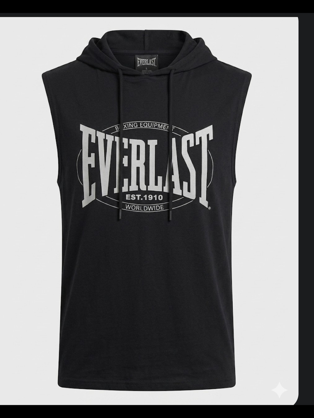 Everlast Black Sleeveless Hoodie Tank with White Logo Large